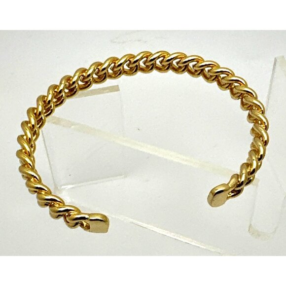 Elegant Minimalist Modern Gold Cuff Bracelet Twisted 10k Gold Plated Dainty Chic - Picture 3 of 5